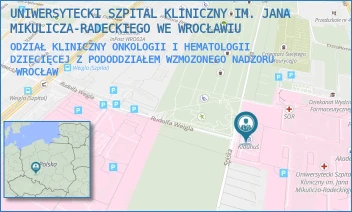 ODZIAŁ KLINICZNY ONKOLOGII I HEMATOLOGII DZIECIĘCEJ Z PODODDZIAŁEM WZMOZONEGO NADZORU - UNIWERSYTECKI SZPITAL KLINICZNY IM. JANA MIKULICZA-RADECKIEGO WE WROCŁAWIU - UL. BOROWSKA 213,  WROCŁAW