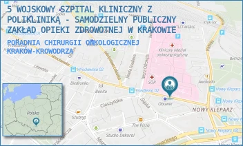 PORADNIA CHIRURGII ONKOLOGICZNEJ - 5 WOJSKOWY SZPITAL KLINICZNY Z POLIKLINIKĄ - SAMODZIELNY PUBLICZNY ZAKŁAD OPIEKI ZDROWOTNEJ W KRAKOWIE - UL. WROCŁAWSKA 1-3,  KRAKÓW-KROWODRZA