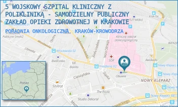 PORADNIA ONKOLOGICZNA - 5 WOJSKOWY SZPITAL KLINICZNY Z POLIKLINIKĄ - SAMODZIELNY PUBLICZNY ZAKŁAD OPIEKI ZDROWOTNEJ W KRAKOWIE - UL. WROCŁAWSKA 1-3,  KRAKÓW-KROWODRZA