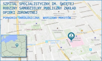 PORADNIA ONKOLOGICZNA - SZPITAL SPECJALISTYCZNY IM. ŚWIĘTEJ RODZINY SAMODZIELNY PUBLICZNY ZAKŁAD OPIEKI ZDROWOTNEJ - ANTONIEGO JÓZEFA MADALIŃSKIEGO 25,  WARSZAWA MOKOTÓW
