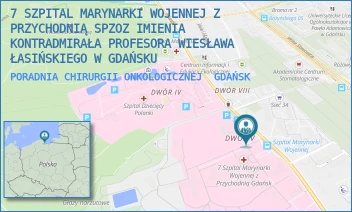 PORADNIA CHIRURGII ONKOLOGICZNEJ - 7 SZPITAL MARYNARKI WOJENNEJ Z PRZYCHODNIĄ SPZOZ IMIENIA KONTRADMIRAŁA PROFESORA WIESŁAWA ŁASIŃSKIEGO W GDAŃSKU - UL. POLANKI 117,  GDAŃSK