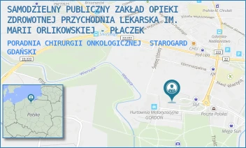 PORADNIA CHIRURGII ONKOLOGICZNEJ - SAMODZIELNY PUBLICZNY ZAKŁAD OPIEKI ZDROWOTNEJ PRZYCHODNIA LEKARSKA IM. MARII ORLIKOWSKIEJ - PŁACZEK - UL. GEN. JÓZEFA HALLERA 21,  STAROGARD GDAŃSKI