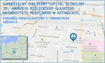 PORADNIA HEMATOLOGICZNA I IMMUNOLOGII - SAMODZIELNY PUBLICZNY SZPITAL KLINICZNY IM. ANDRZEJA MIELĘCKIEGO ŚLĄSKIEGO UNIWERSYTETU MEDYCZNEGO W KATOWICACH, - UL. WŁADYSŁAWA STANISŁAWA REYMONTA 8,  KATOWICE