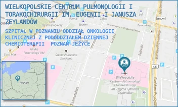 SZPITAL W POZNANIU ODDZIAŁ ONKOLOGII KLINICZNEJ Z PODODDZIAŁEM DZIENNEJ CHEMIOTERAPII - WIELKOPOLSKIE CENTRUM PULMONOLOGII I TORAKOCHIRURGII IM. EUGENII I JANUSZA ZEYLANDÓW - SZAMARZEWSKIEGO 62,  POZNAŃ-JEŻYCE