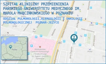 ODDZIAŁ PULMONOLOGII,ALERGOLOGII I ONKOLOGII PULMONOLOGICZNEJ - SZPITAL KLINICZNY PRZEMIENIENIA PAŃSKIEGO UNIWERSYTETU MEDYCZNEGO IM. KAROLA MARCINKOWSKIEGO W POZNANIU - AUGUSTYNA SZAMARZEWSKIEGO 84,  POZNAŃ-JEŻYCE